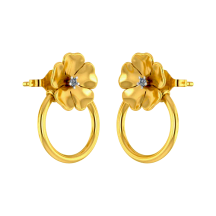 Encircled Floral Motif Gold Earrings - Image 3