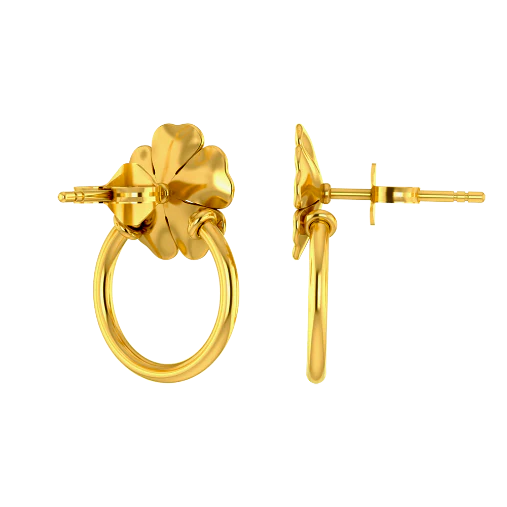 Encircled Floral Motif Gold Earrings - Image 5