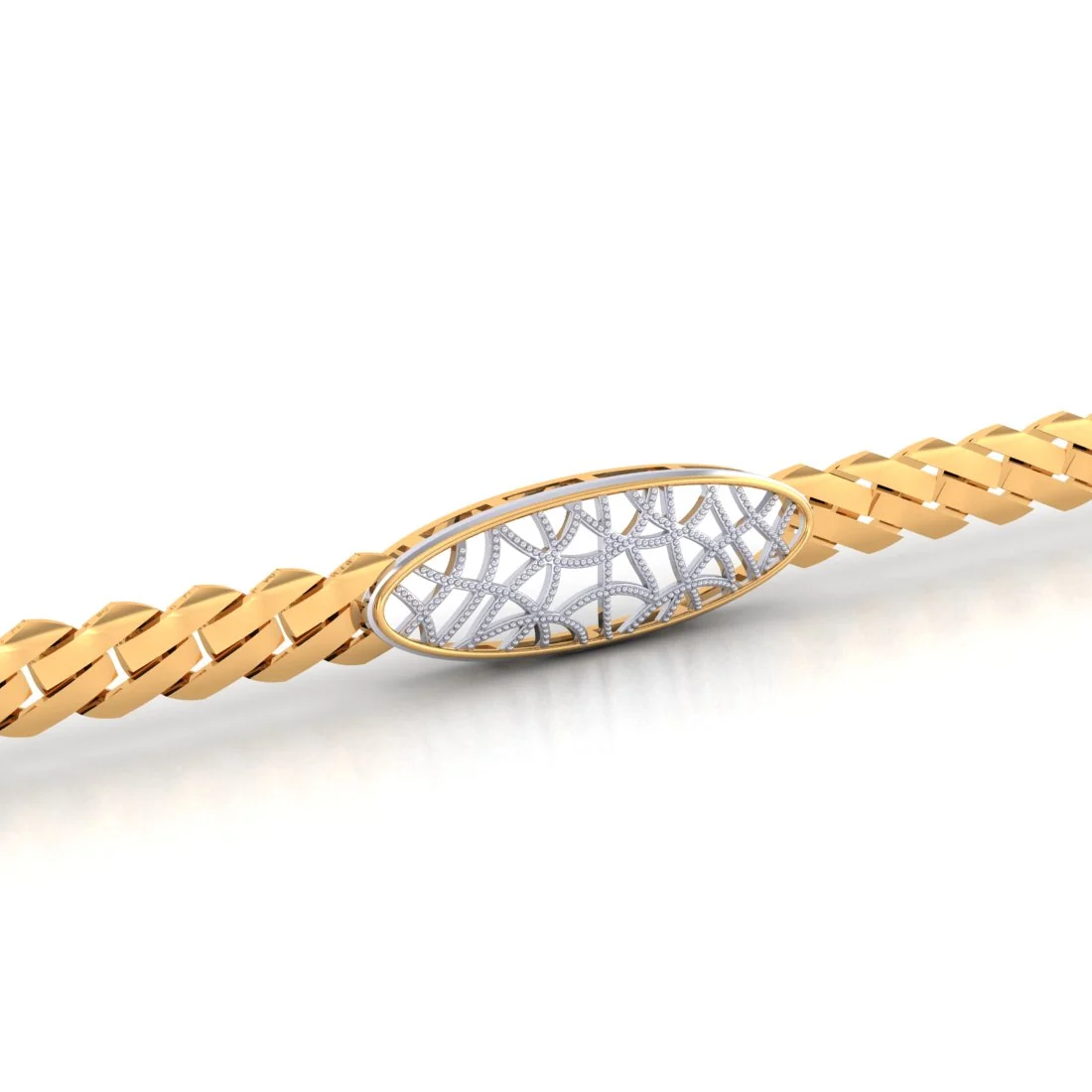 EterKnight 22KT (916) Yellow Gold Braided Geometric Plaque Design Bracelet for Men - Image 4