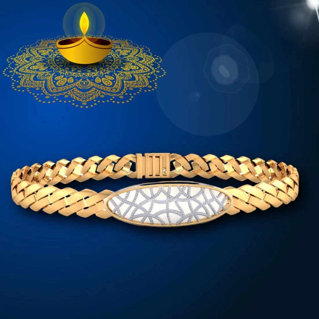 EterKnight 22KT (916) Yellow Gold Braided Geometric Plaque Design Bracelet for Men - Image 5