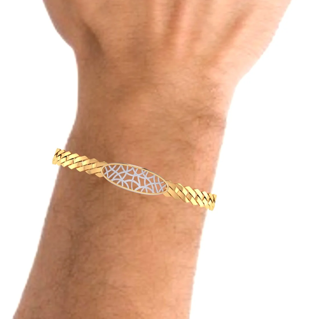 EterKnight 22KT (916) Yellow Gold Braided Geometric Plaque Design Bracelet for Men - Image 7