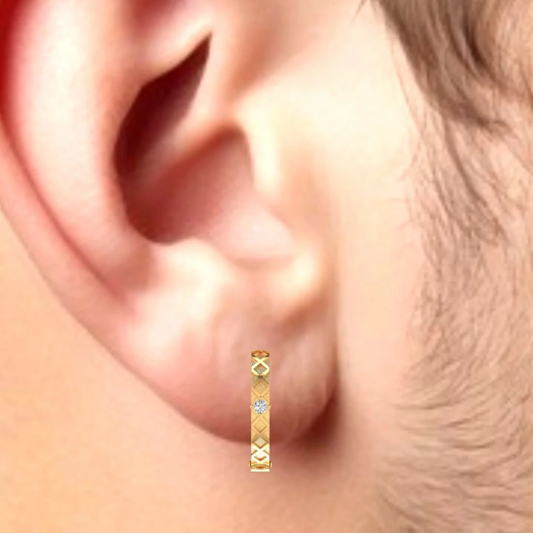 EterKnight Signature 18KT Gold & Certified Natural Diamond Geometric Pattern Hoop Earring for Men's (Single Piece) - Image 5