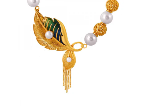 Exclusive Chic 22k Gold Necklace And Earring Jewellery Set With Pearls - Image 3