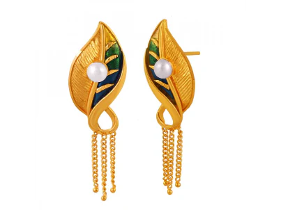 Exclusive Chic 22k Gold Necklace And Earring Jewellery Set With Pearls - Image 7