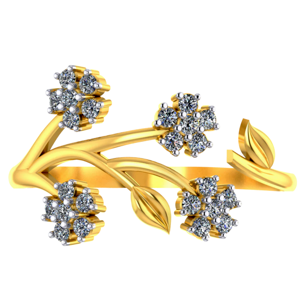 Exquisite 14k Gold Flower Branch Design Diamond Ring For Women