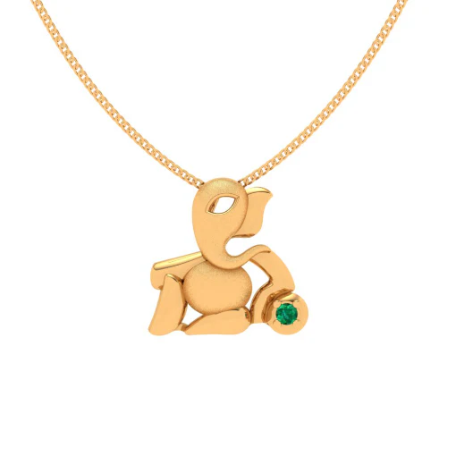 Exquisite 18k Lord Ganesha Gold Pendant Jewellery With Green Gemstone - Image 4