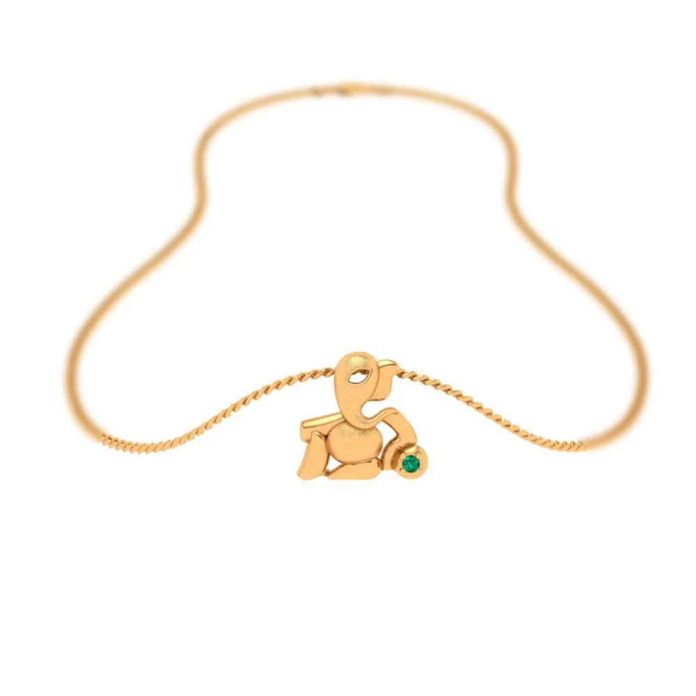 Exquisite 18k Lord Ganesha Gold Pendant Jewellery With Green Gemstone - Image 6