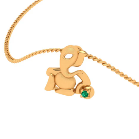 Exquisite 18k Lord Ganesha Gold Pendant Jewellery With Green Gemstone - Image 7