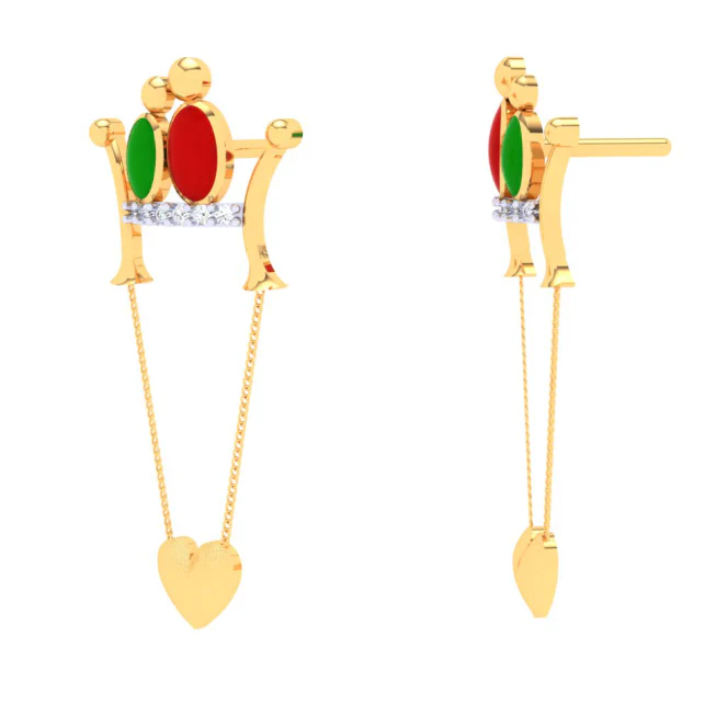 Exquisite 22k Gold Birds And Heart Motif Drop Earrings For Women Pc Chandra Jewellers - Image 4