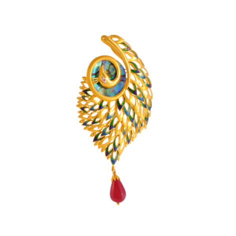Exquisite 22k Gold Peacock Pendant With Meenakari Work - Image 2