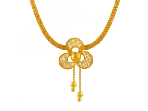 Fancy 22k Gold Floral Necklace With Jali Work - Image 2