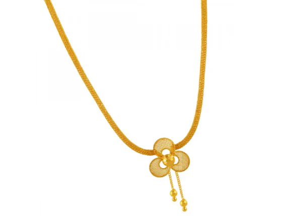 Fancy 22k Gold Floral Necklace With Jali Work - Image 3