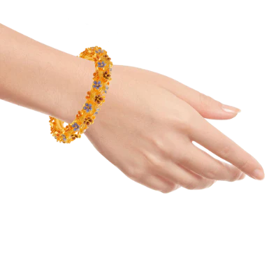 Floral 22k Gold Bangle With Meenakari Work - Image 4