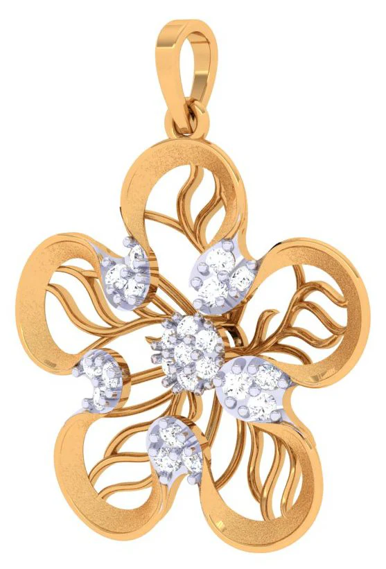 Floral Motif Gold Diamond Pendant Set - Image 2