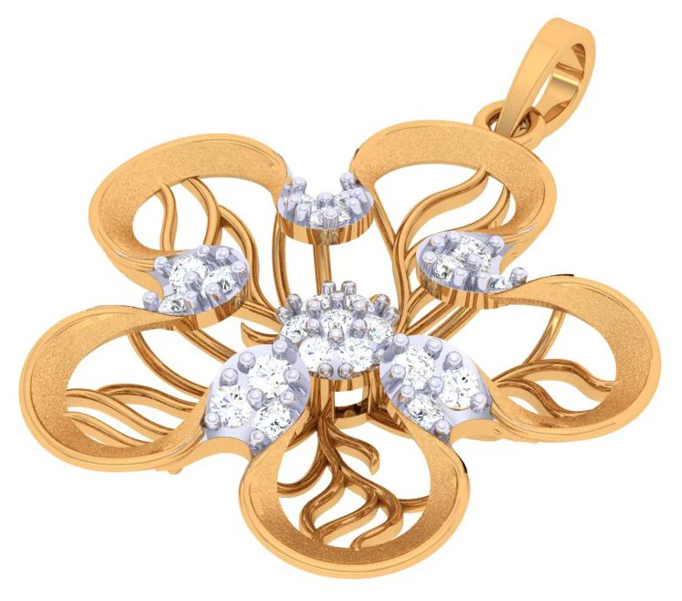 Floral Motif Gold Diamond Pendant Set - Image 4