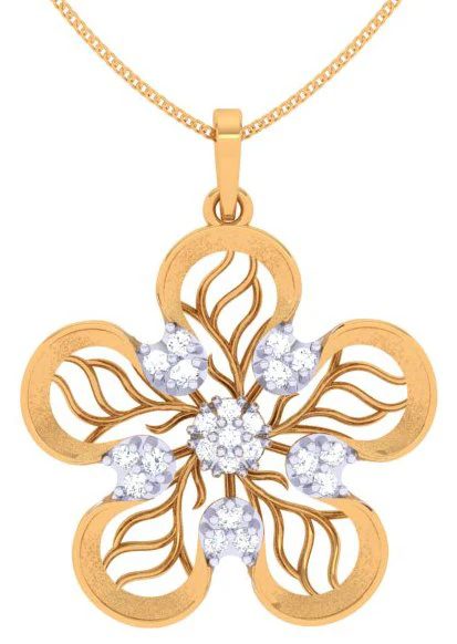 Floral Motif Gold Diamond Pendant Set - Image 5