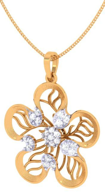 Floral Motif Gold Diamond Pendant Set - Image 6