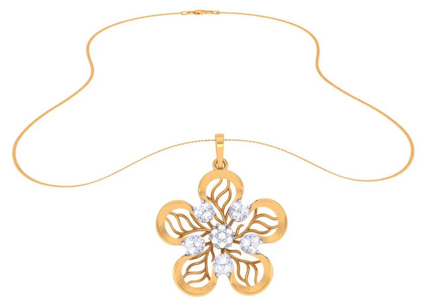 Floral Motif Gold Diamond Pendant Set - Image 7