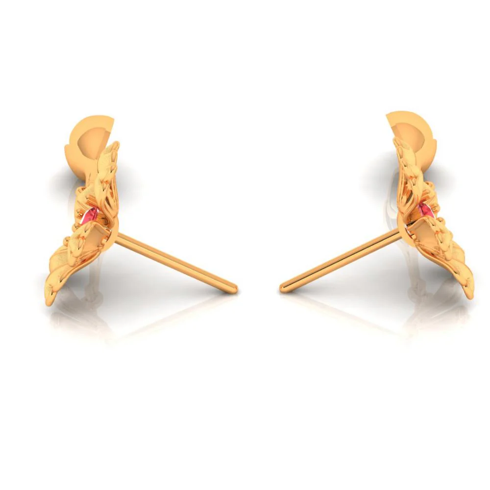 Floral Style Blue And Red Gems 22k Gold Earrings - Image 3