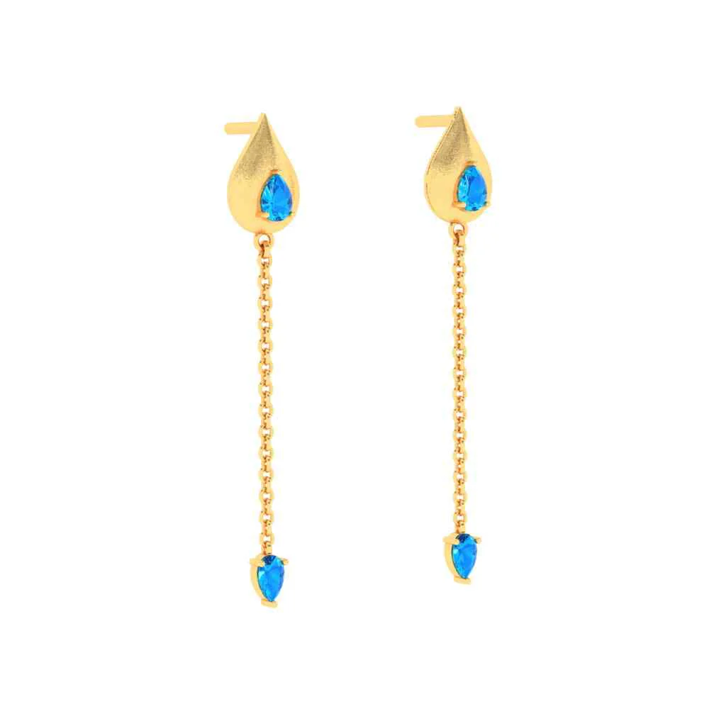 Gold Earrings With Blue Gems From Goldlites Collection - Image 2