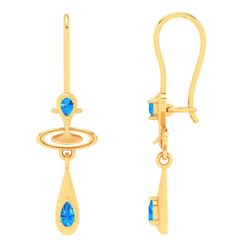 Gold Earrings With Solid Design & Blue Gems From Amazea Collection - Image 3
