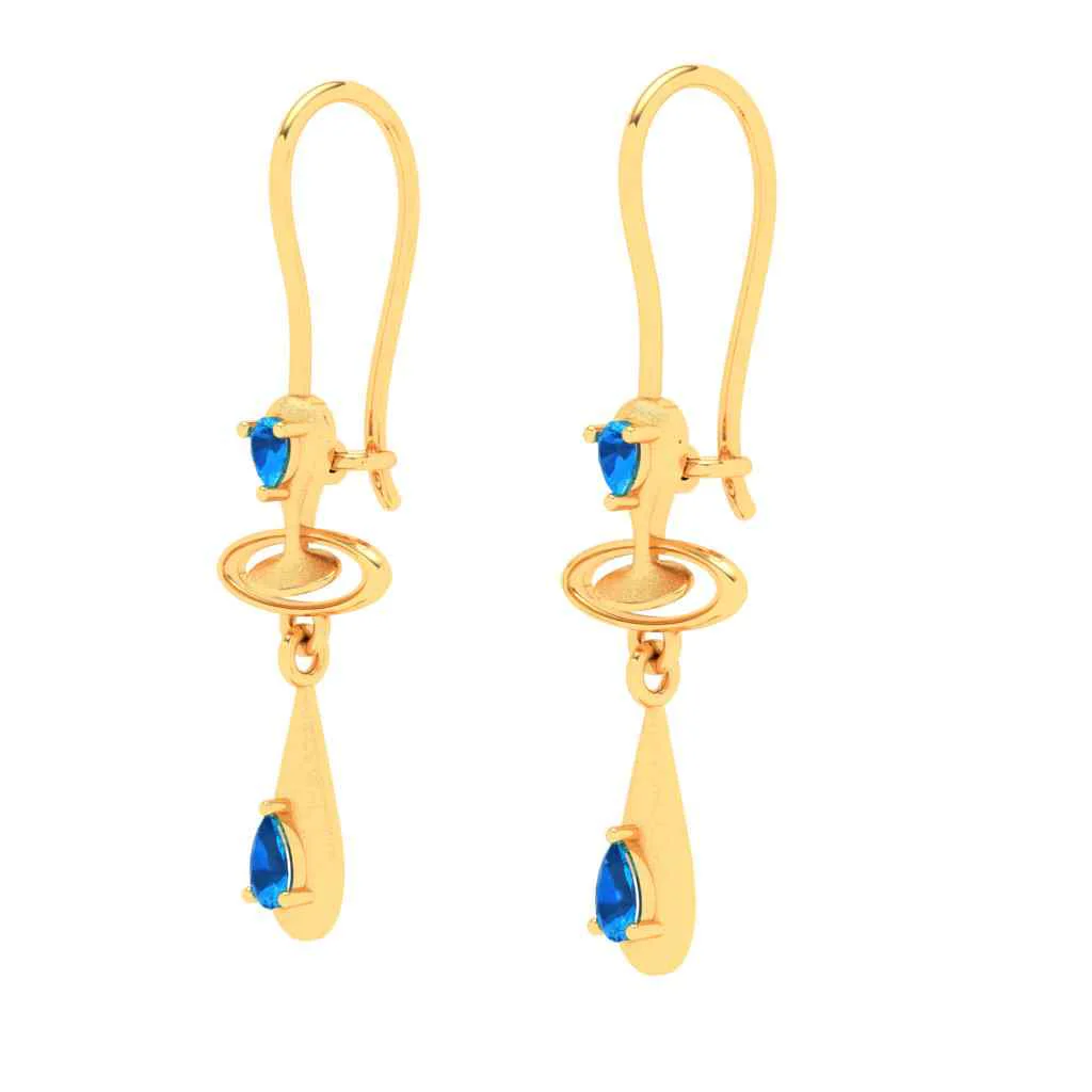 Gold Earrings With Solid Design & Blue Gems From Amazea Collection - Image 4