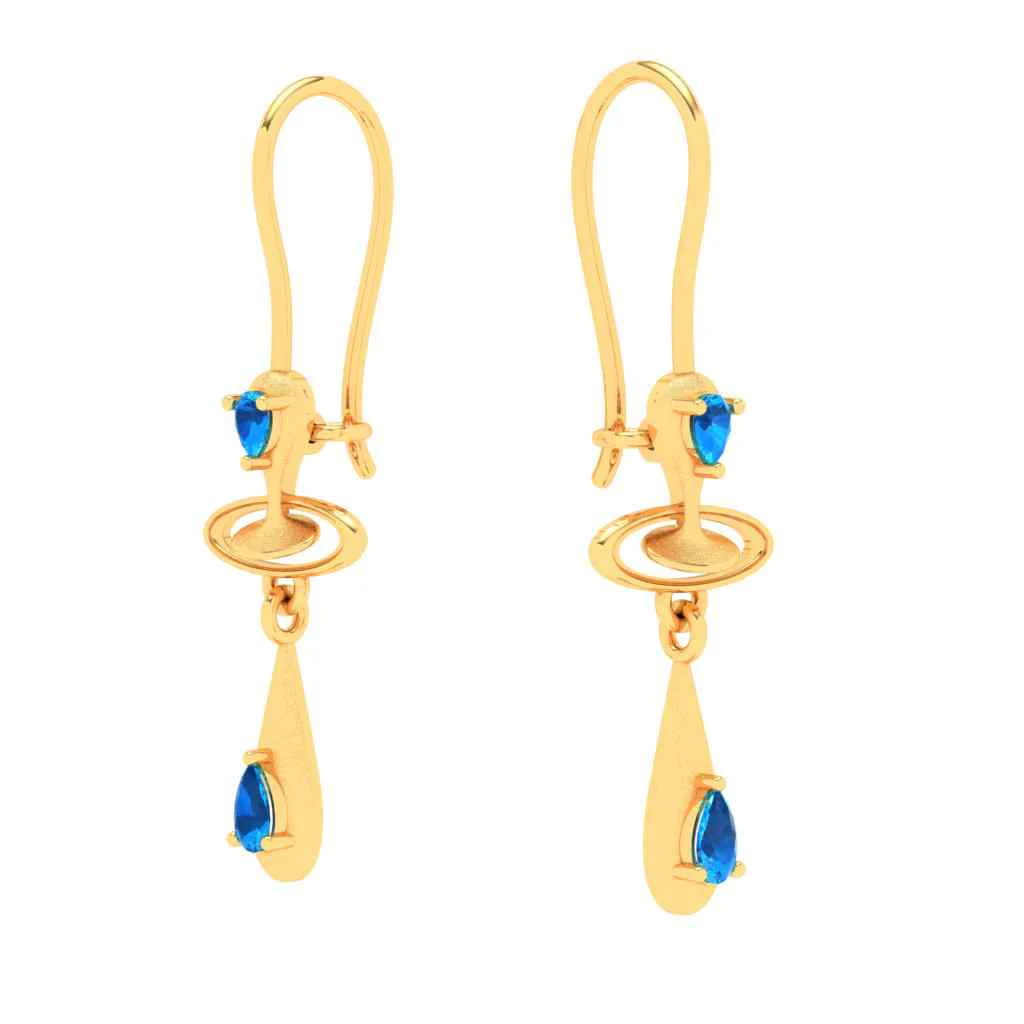 Gold Earrings With Solid Design & Blue Gems From Amazea Collection - Image 5