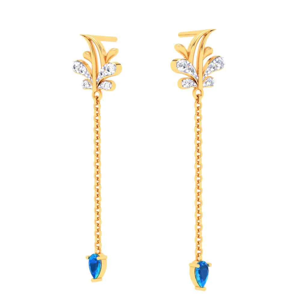 Gold Earrings With Unique Shape & Blue, Yellow Gems From Goldlites Collection - Image 5