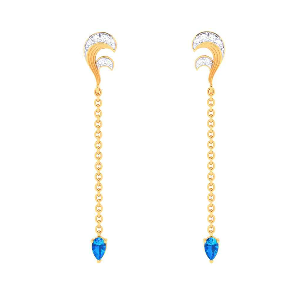Gold Stud Earrings With Yellow & Blue Gems From Goldlites Collection