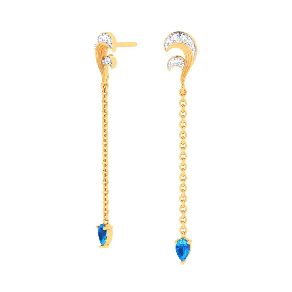 Gold Stud Earrings With Yellow & Blue Gems From Goldlites Collection - Image 3