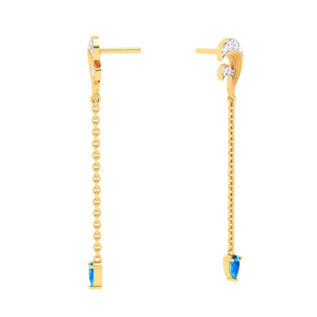 Gold Stud Earrings With Yellow & Blue Gems From Goldlites Collection - Image 4