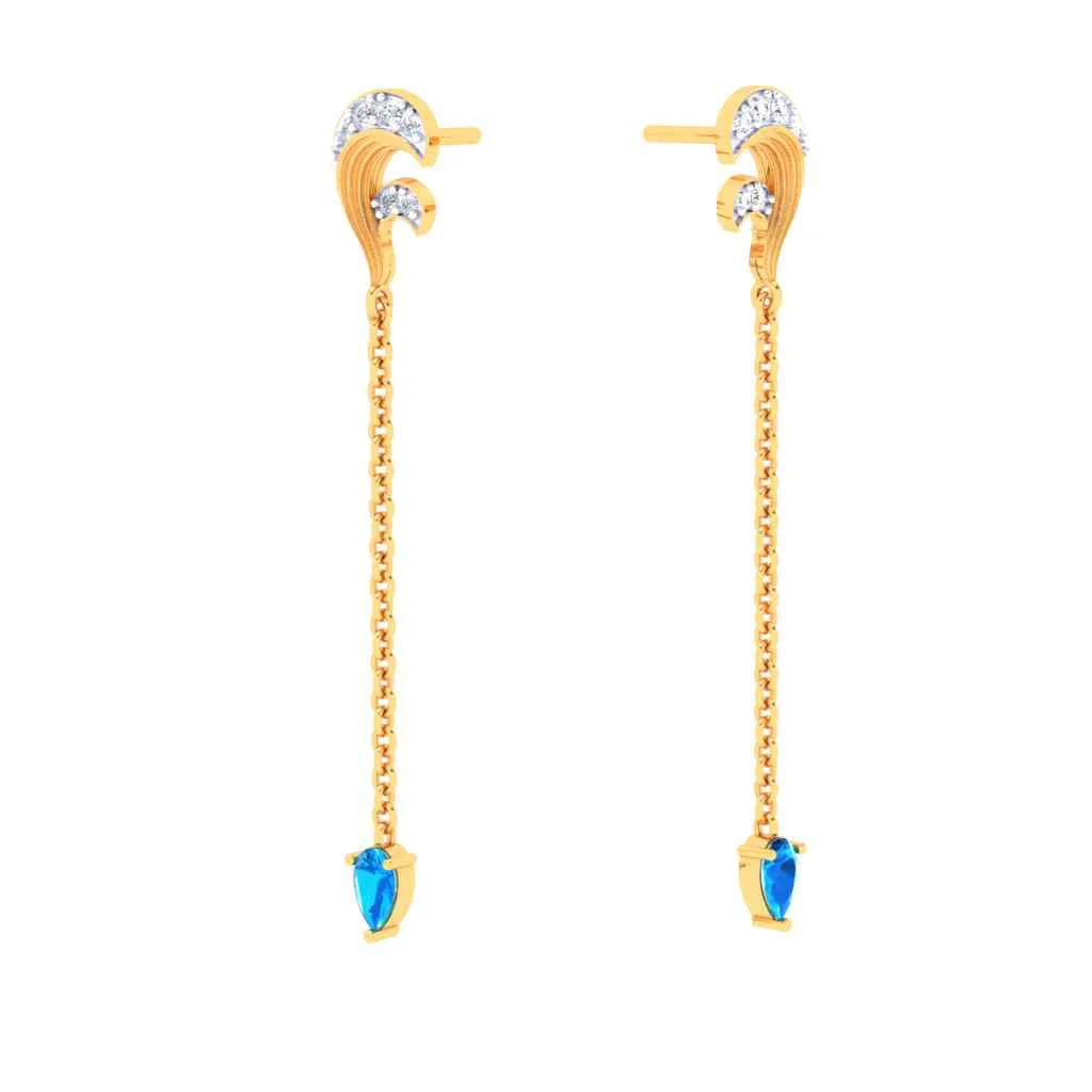 Gold Stud Earrings With Yellow & Blue Gems From Goldlites Collection - Image 5