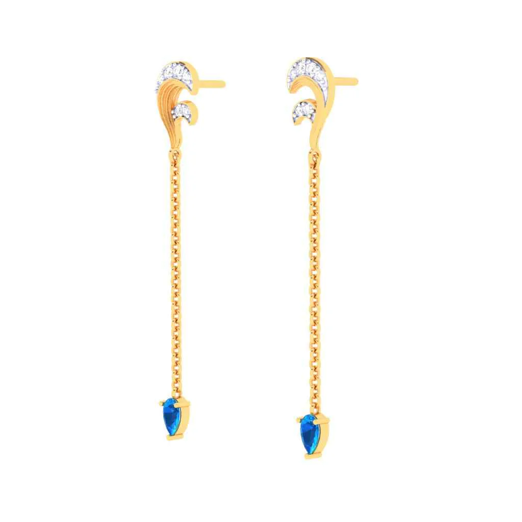 Gold Stud Earrings With Yellow & Blue Gems From Goldlites Collection - Image 6