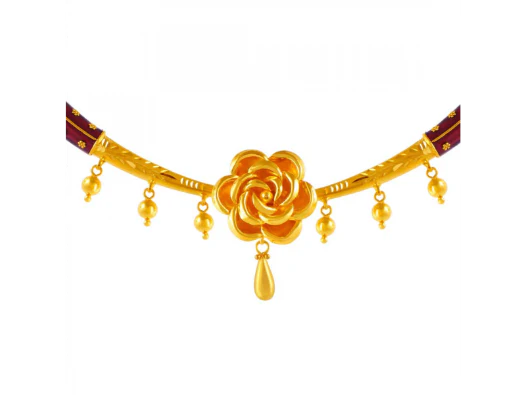 Golden Delight 22k Gold Designer Jewellery With Floral Yellow Design - Image 3