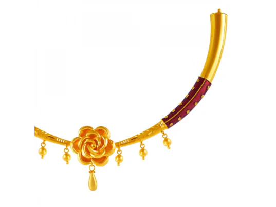 Golden Delight 22k Gold Designer Jewellery With Floral Yellow Design - Image 4