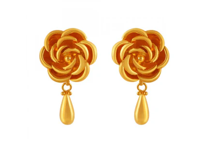 Golden Delight 22k Gold Designer Jewellery With Floral Yellow Design - Image 6