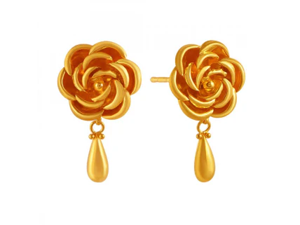 Golden Delight 22k Gold Designer Jewellery With Floral Yellow Design - Image 7