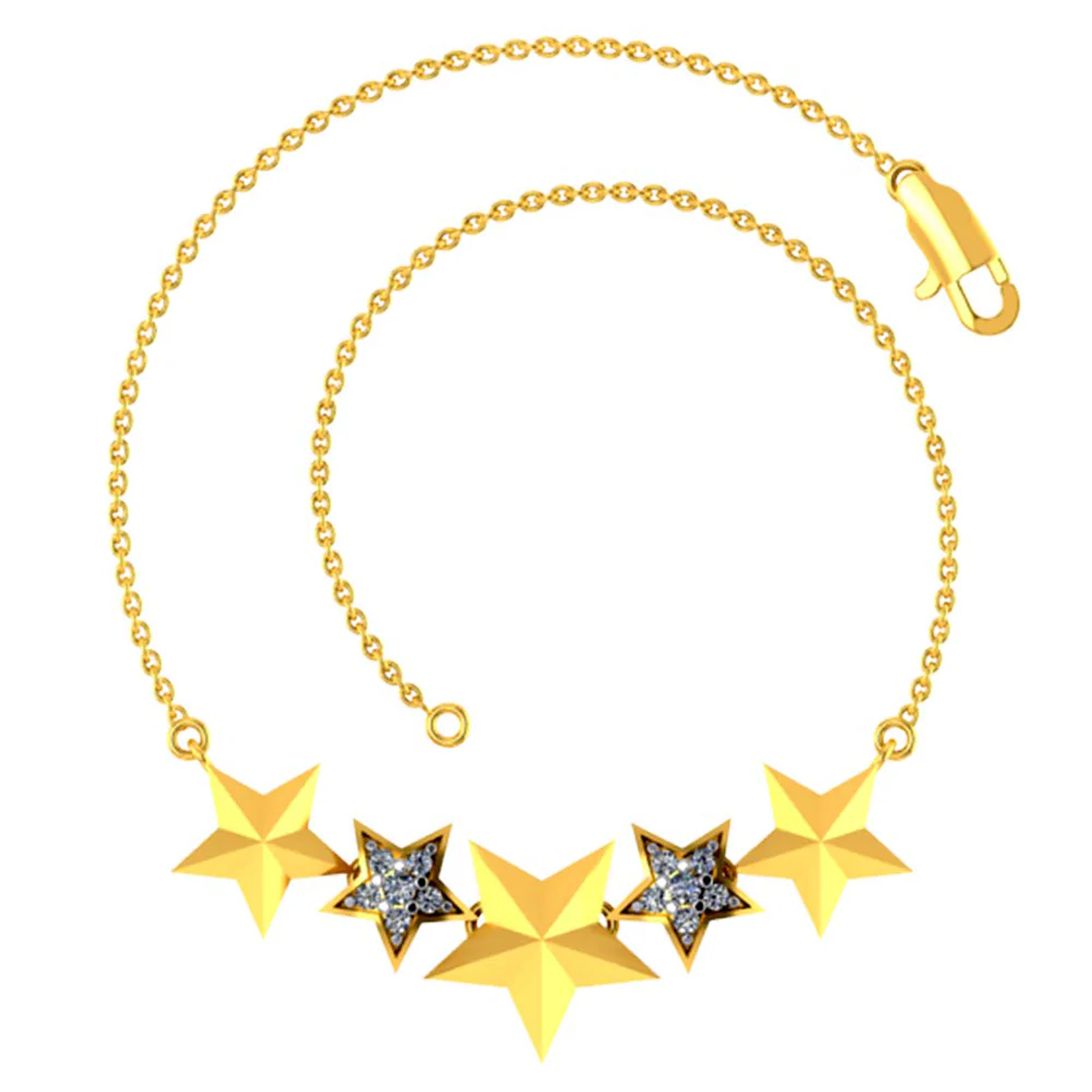 Gorgeous 14k Gold And Diamond Studded Bracelet With Stars Design For Women From Pc Chandra Jewellers - Image 4