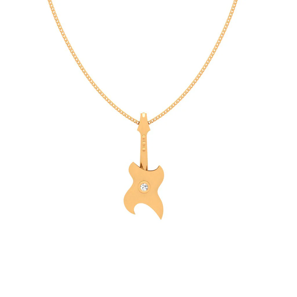 Guitar Style Yellow 18k Gold Diamond Pendant - Image 3