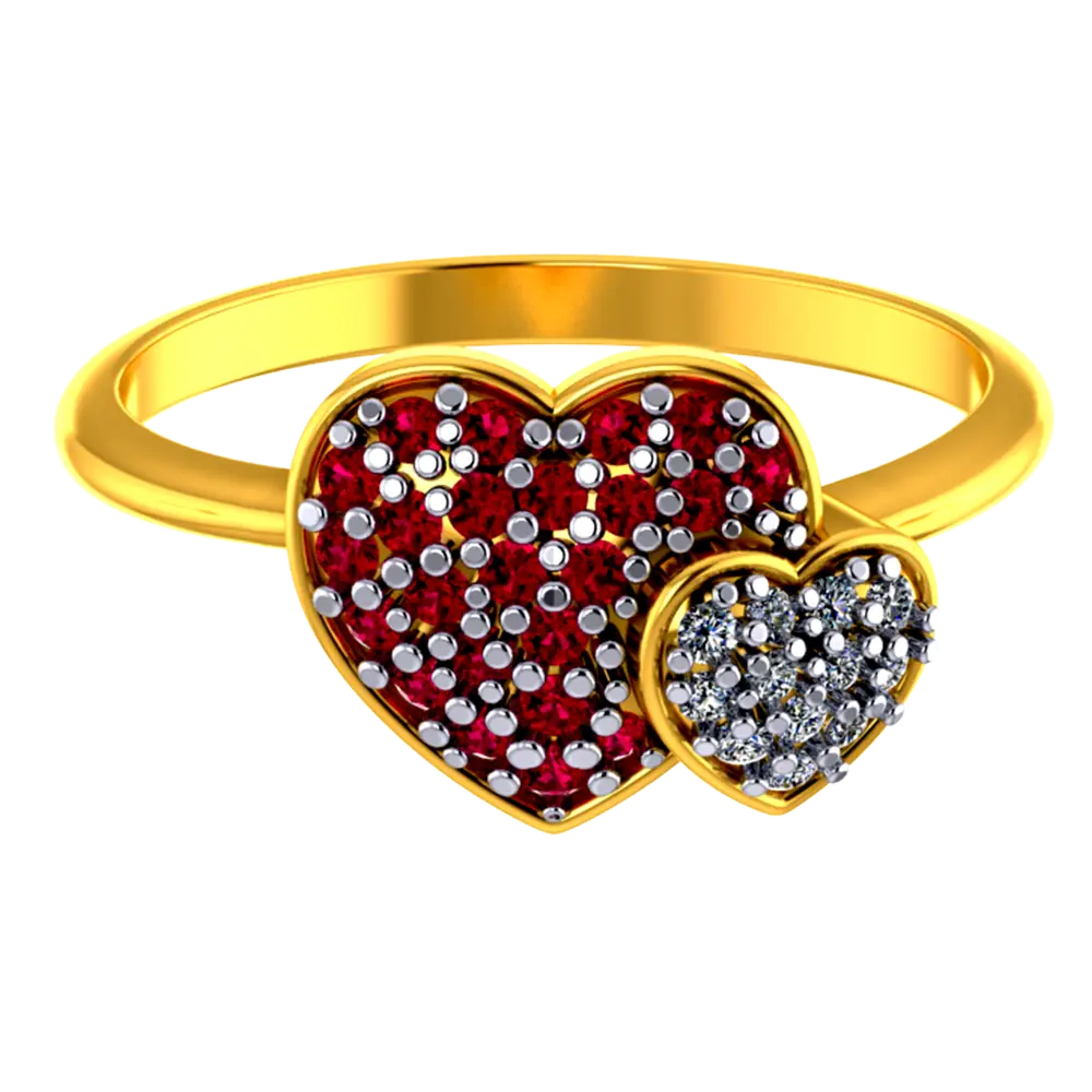 Heart Shaped 22k Gold Ring With American Diamond And Ruby Detailing - Image 2
