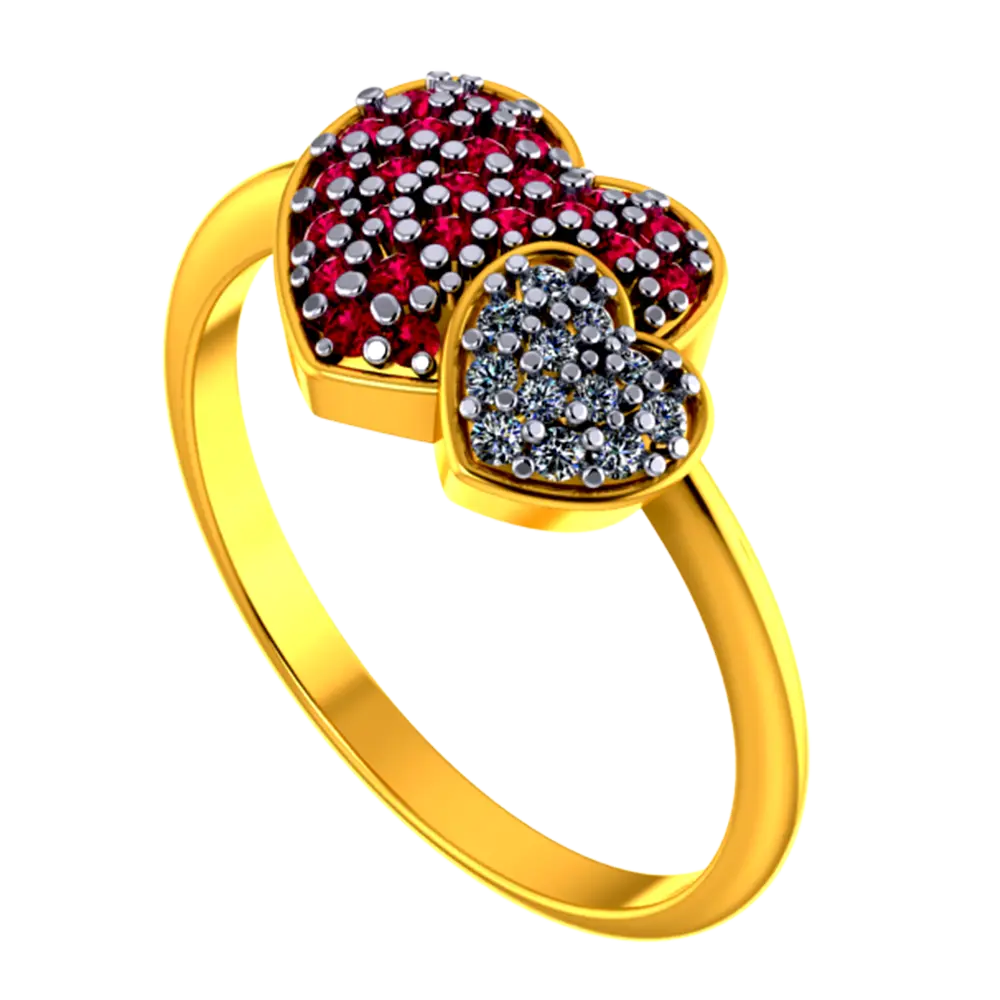 Heart Shaped 22k Gold Ring With American Diamond And Ruby Detailing - Image 3