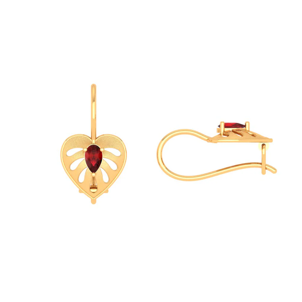 Heart Shaped Gold Earring Studded With Red Stone - Image 4