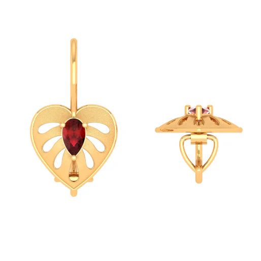 Heart Shaped Gold Earring Studded With Red Stone - Image 5