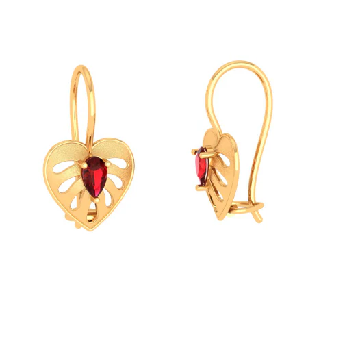 Heart Shaped Gold Earring Studded With Red Stone - Image 6