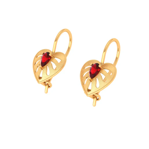 Heart Shaped Gold Earring Studded With Red Stone - Image 7