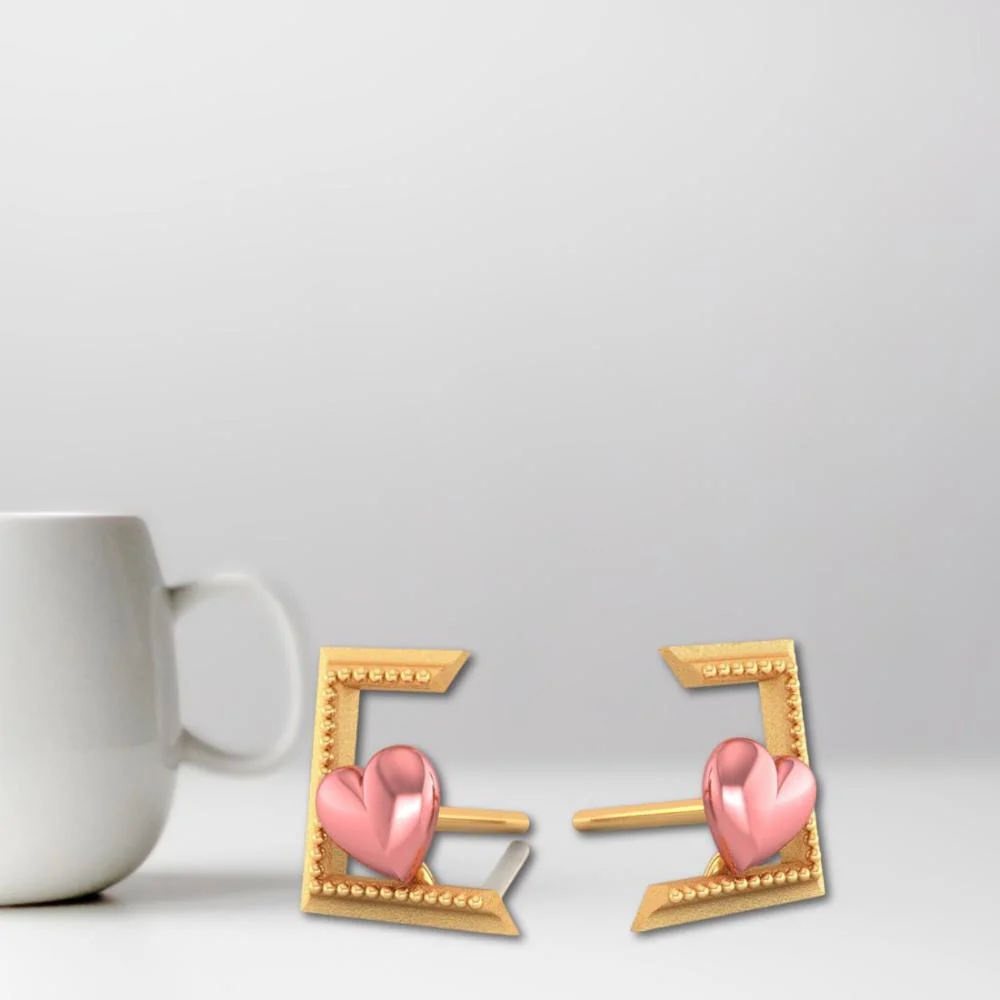 Hearts Cantered Half Square Style 22k Gold Earrings