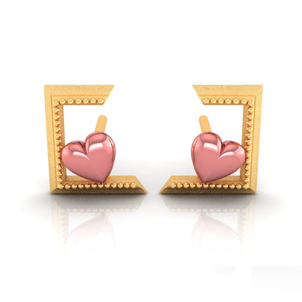 Hearts Cantered Half Square Style 22k Gold Earrings - Image 2