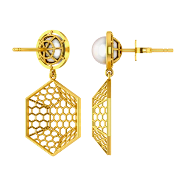 Hexad Honeycomb Gold Earring - Image 5