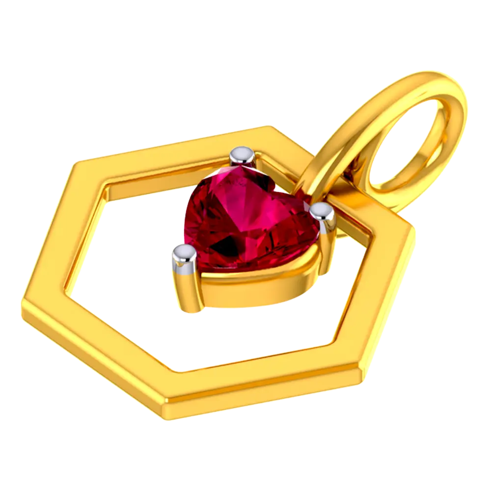 Hexagonal 14k Gold Pendant With A Mini Heart - Image 2