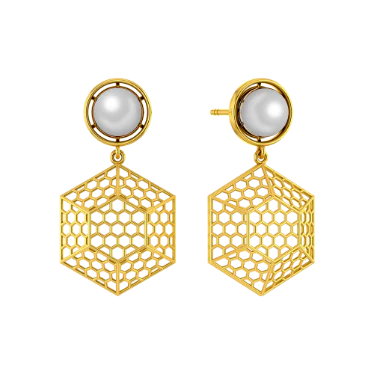 Honey Comb Motif Gold Earrings - Image 2